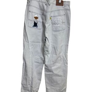 Digits White skate Jeans with Back Pocket Embroidery